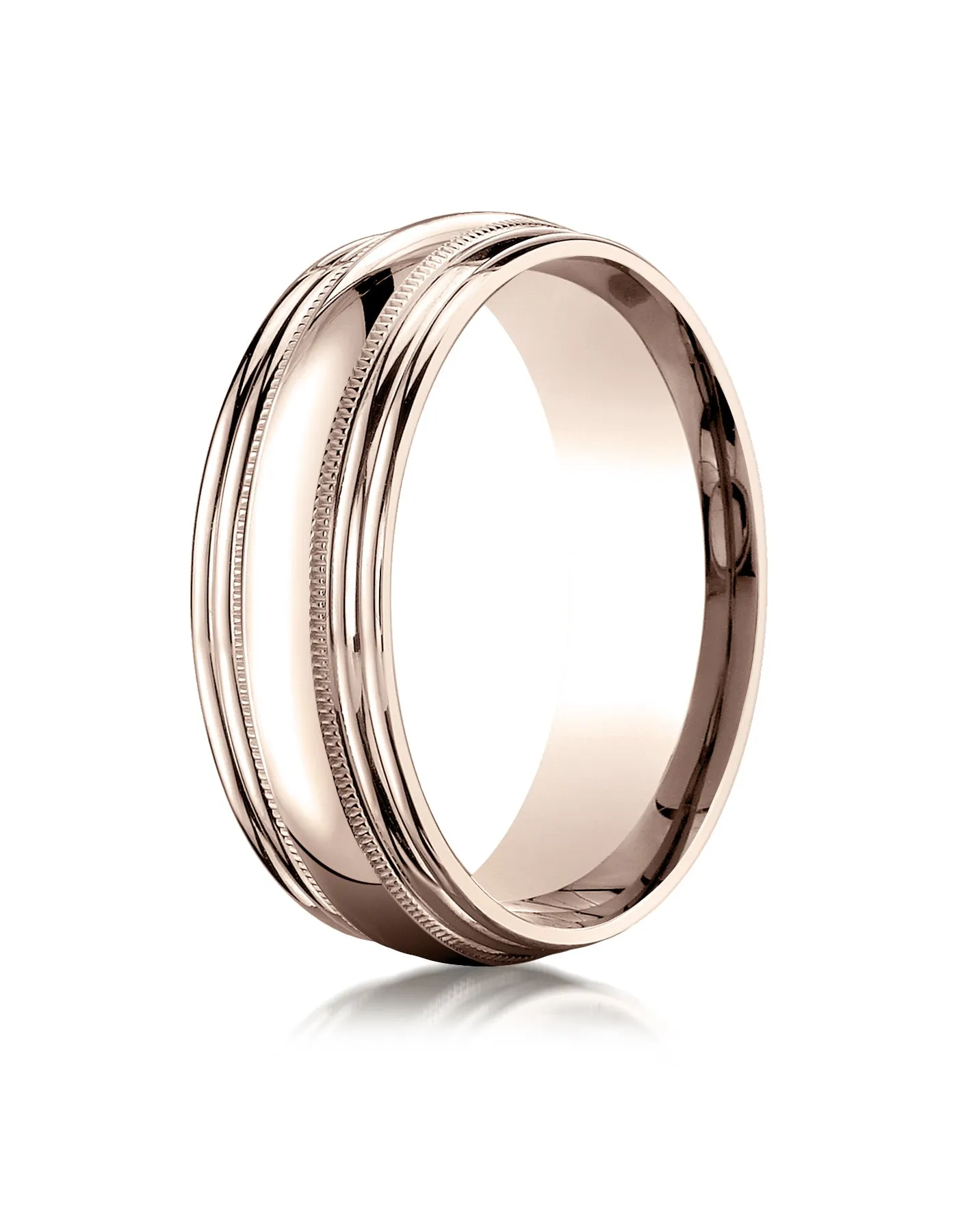 Benchmark 14K Rose Gold 7.5mm Comfort-Fit with Milgrain Double Round Edge Carved Design Wedding Ring
