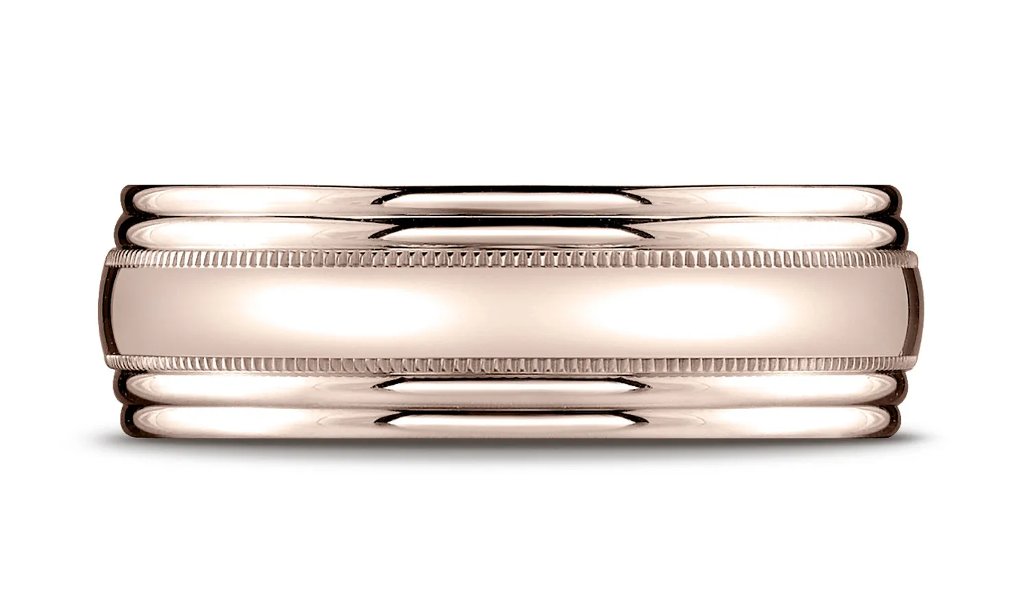 Benchmark 14K Rose Gold 7.5mm Comfort-Fit with Milgrain Double Round Edge Carved Design Wedding Ring