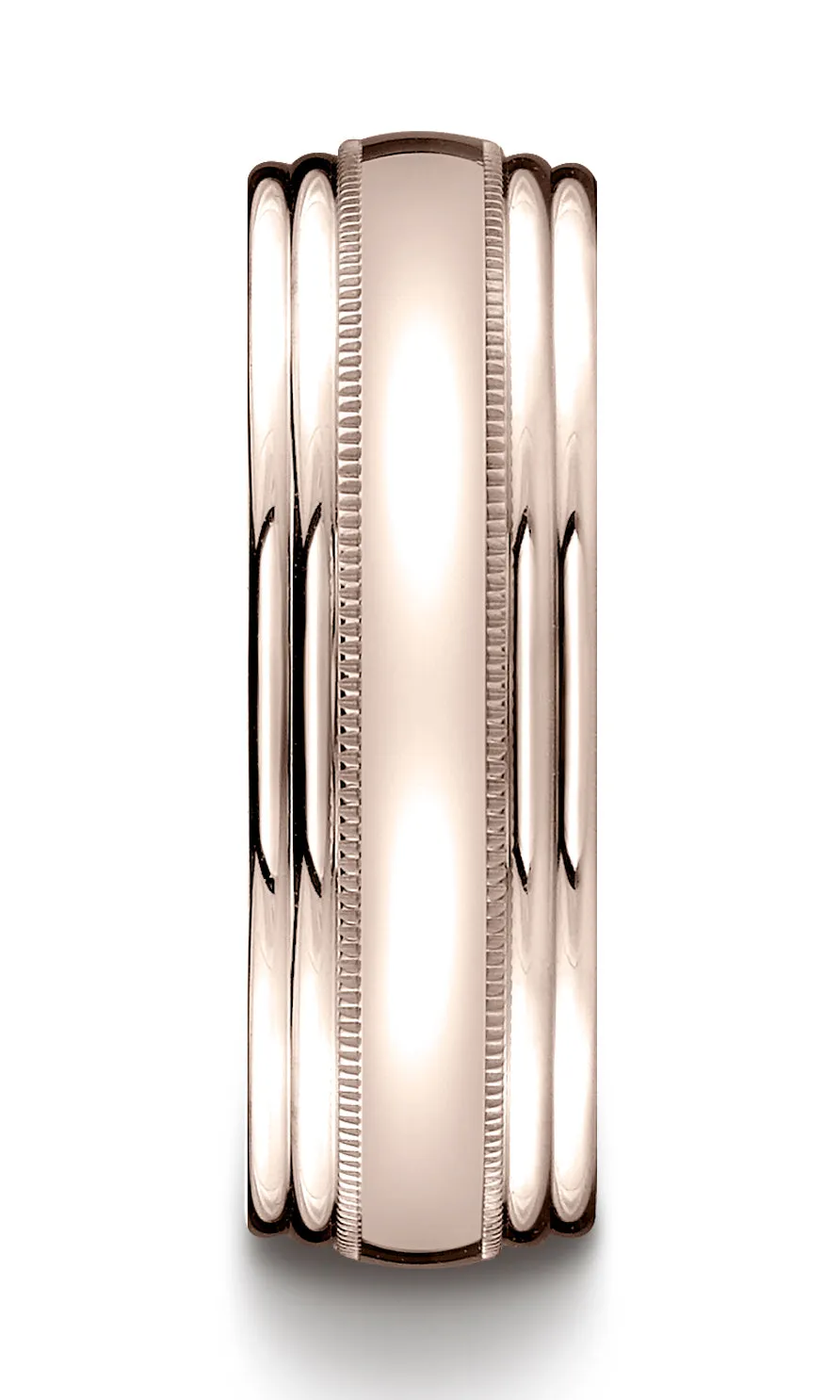 Benchmark 14K Rose Gold 7.5mm Comfort-Fit with Milgrain Double Round Edge Carved Design Wedding Ring