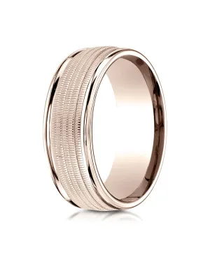 Benchmark 14K Rose Gold 8mm Comfort-Fit Multi Milgrain Center High Polish Round Edge Design Wedding Band
