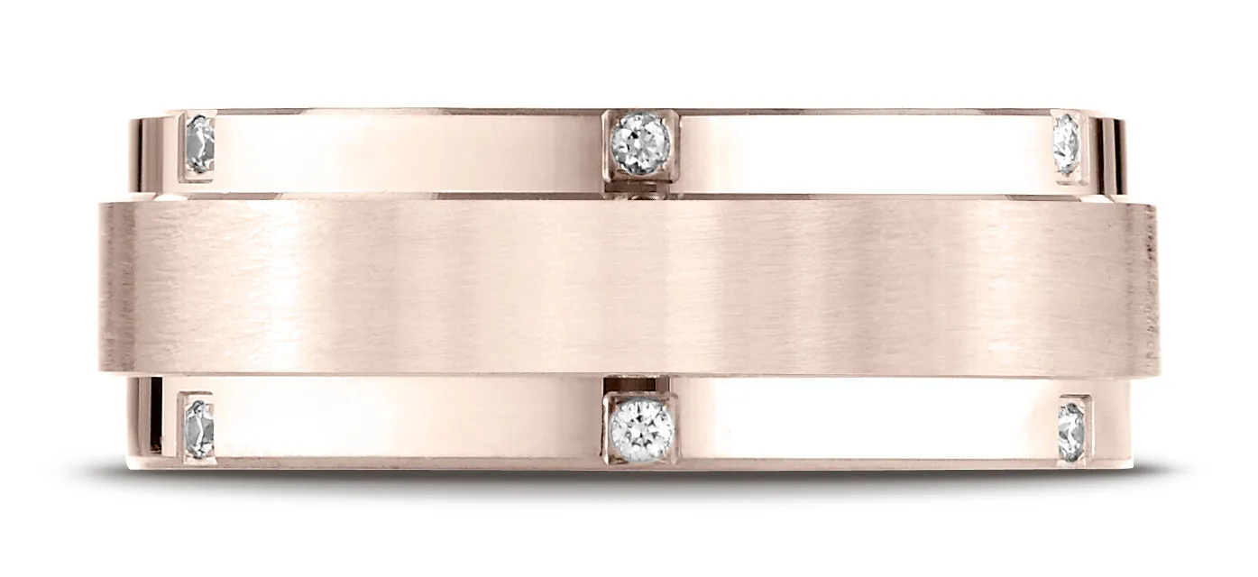 Benchmark 14K Rose Gold 8mm Comfort-Fit Pave-set 12-Stone Diamond Wedding Band Ring (0.12 ct.)