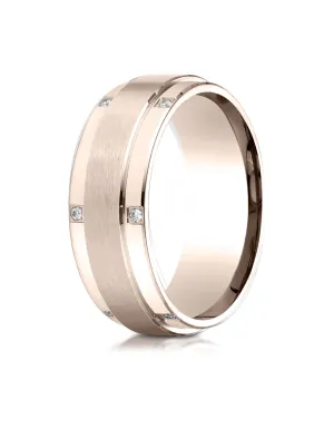 Benchmark 14K Rose Gold 8mm Comfort-Fit Pave-set 12-Stone Diamond Wedding Band Ring (0.12 ct.)