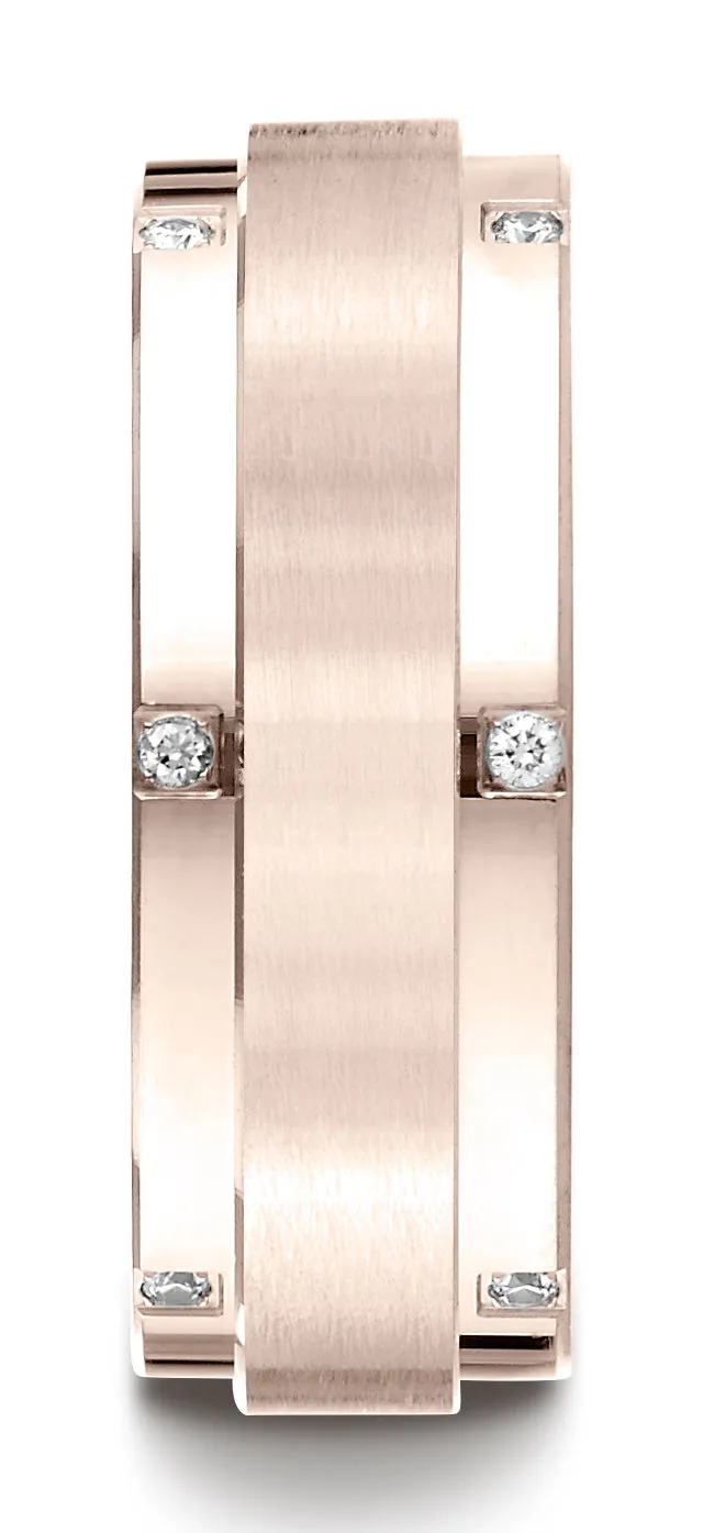 Benchmark 14K Rose Gold 8mm Comfort-Fit Pave-set 12-Stone Diamond Wedding Band Ring (0.12 ct.)