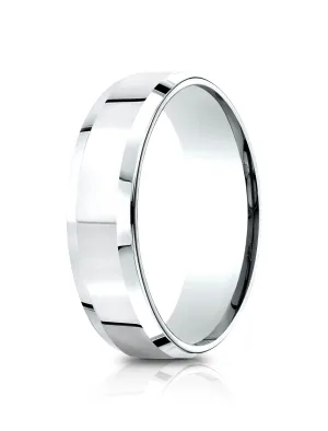Benchmark 14k White Gold 6.5mm Comfort-Fit High Polished Carved Design Band, (Size 4-14)
