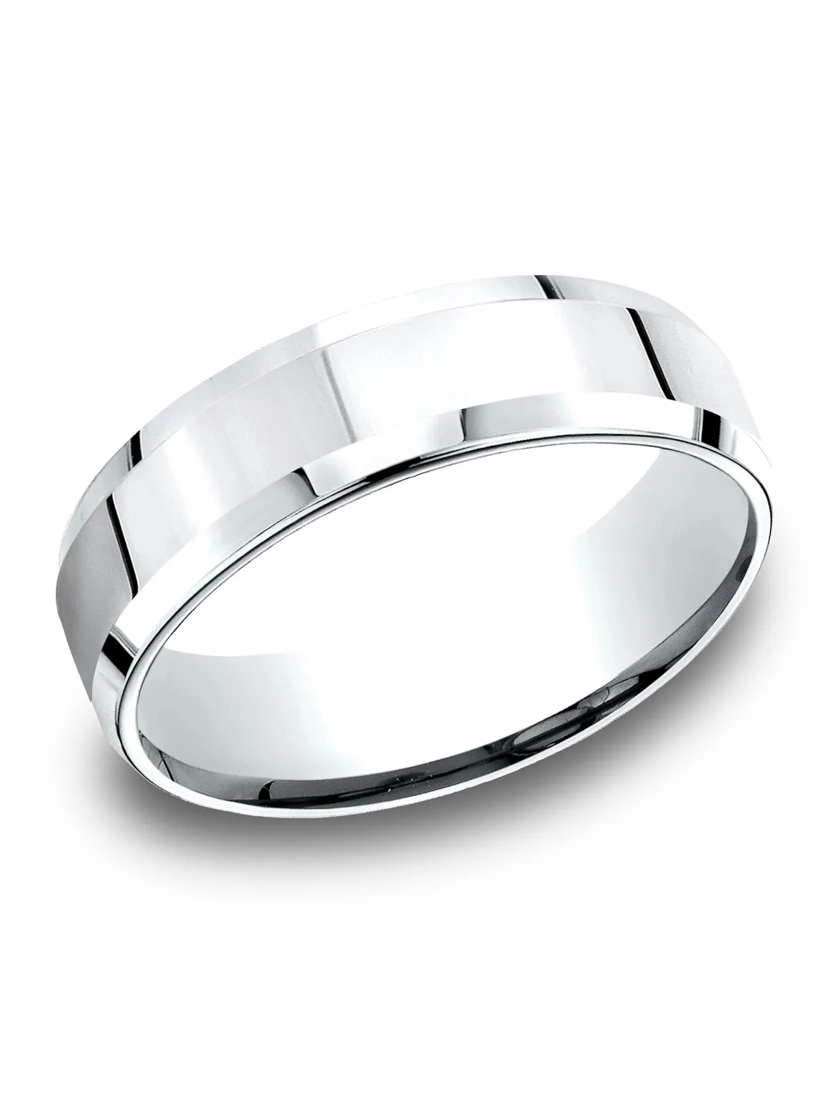 Benchmark 14k White Gold 6.5mm Comfort-Fit High Polished Carved Design Band, (Size 4-14)