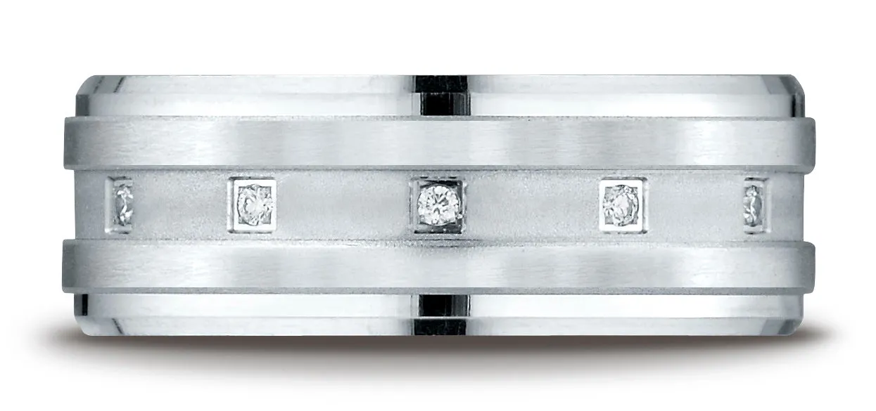 Benchmark 14K White Gold 8mm Comfort-Fit Pave-set 12-Stone Diamond Wedding Band Ring (0.12 ct.)