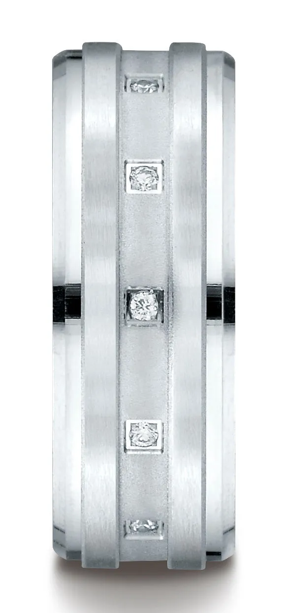 Benchmark 14K White Gold 8mm Comfort-Fit Pave-set 12-Stone Diamond Wedding Band Ring (0.12 ct.)