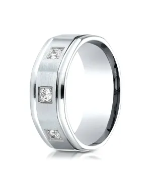 Benchmark 14K White Gold 8mm Comfort-Fit Pave-set 3-Stone Diamond Wedding Band Ring (0.24 ct.)