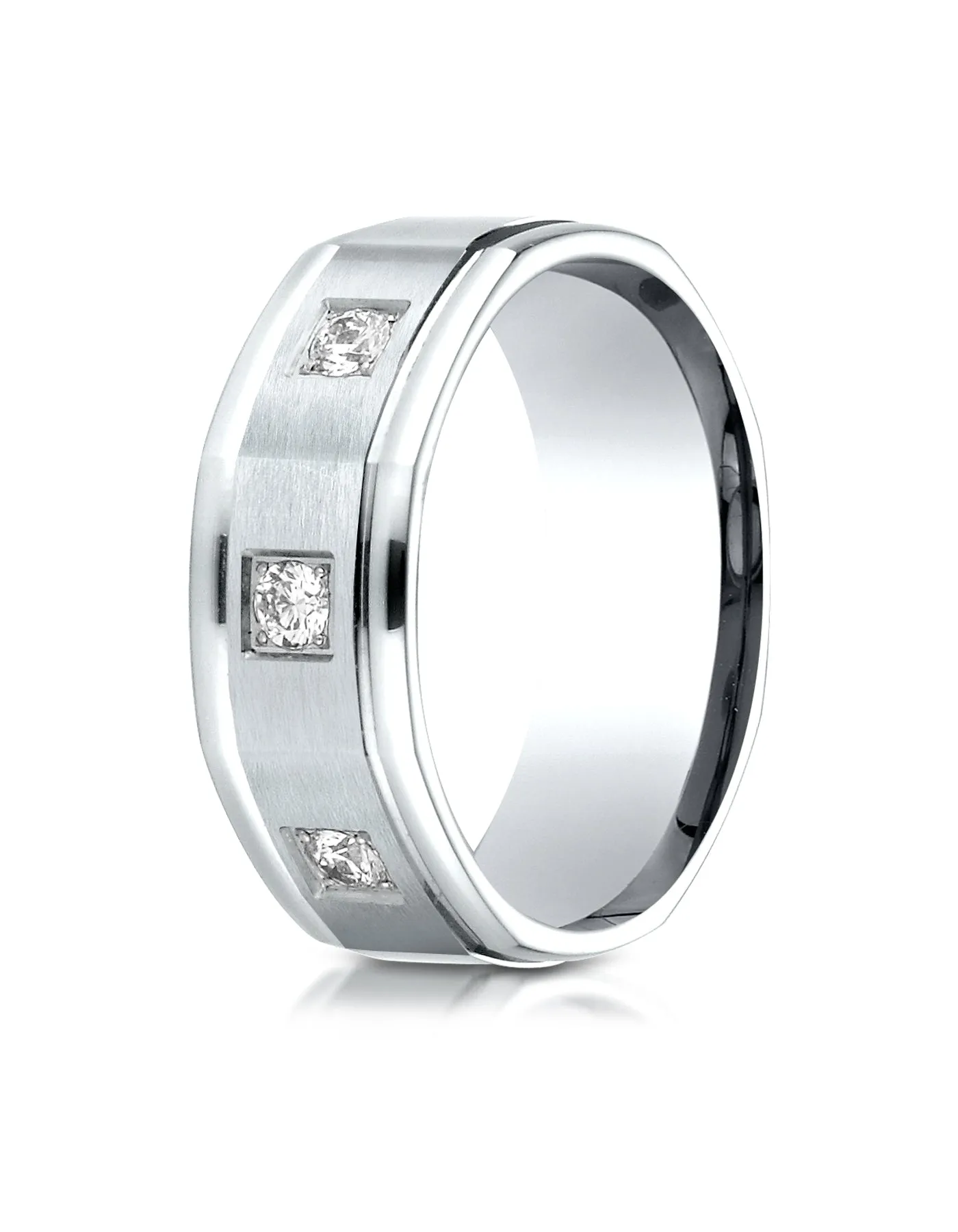 Benchmark 14K White Gold 8mm Comfort-Fit Pave-set 3-Stone Diamond Wedding Band Ring (0.24 ct.)