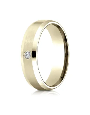Benchmark 14K Yellow Gold 6mm Comfort-Fit Beveled Burnish Set 1-Stone Diamond Wedding Band (0.08 ct.)