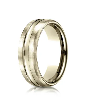 Benchmark 14K Yellow Gold 7.5mm Comfort-Fit Satin-Finished High Polished Center Cut Carved Design Ring
