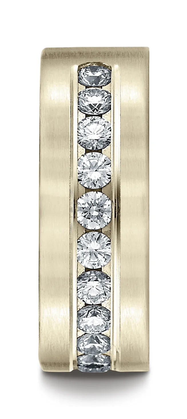 Benchmark 14K Yellow Gold 8mm Comfort-Fit Channel Set 12-Stone Diamond Wedding Band Ring (0.96 ct.)