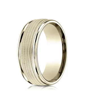 Benchmark 14K Yellow Gold 8mm Comfort-Fit Multi Milgrain Center High Polish Round Edge Wedding Band Ring