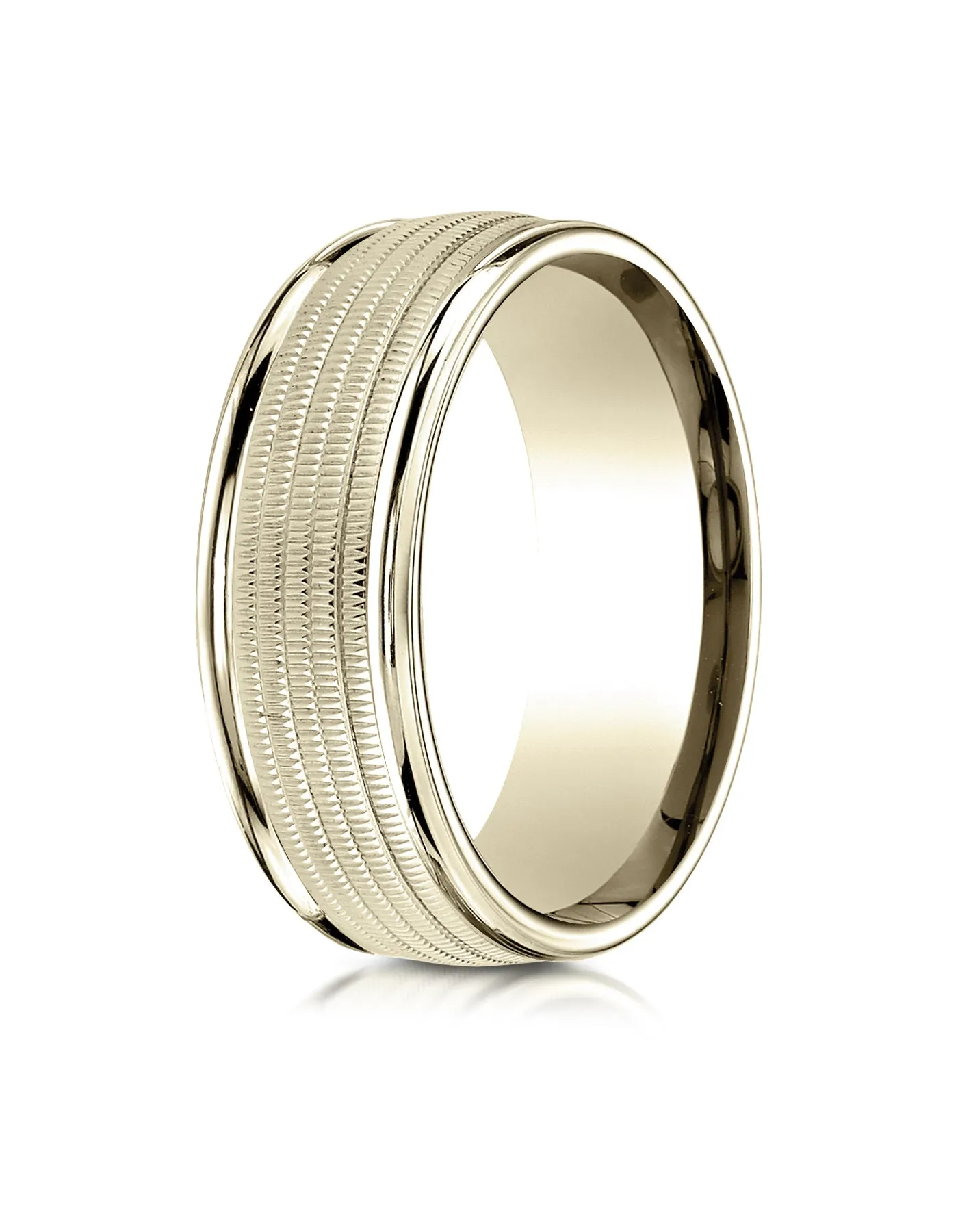 Benchmark 14K Yellow Gold 8mm Comfort-Fit Multi Milgrain Center High Polish Round Edge Wedding Band Ring