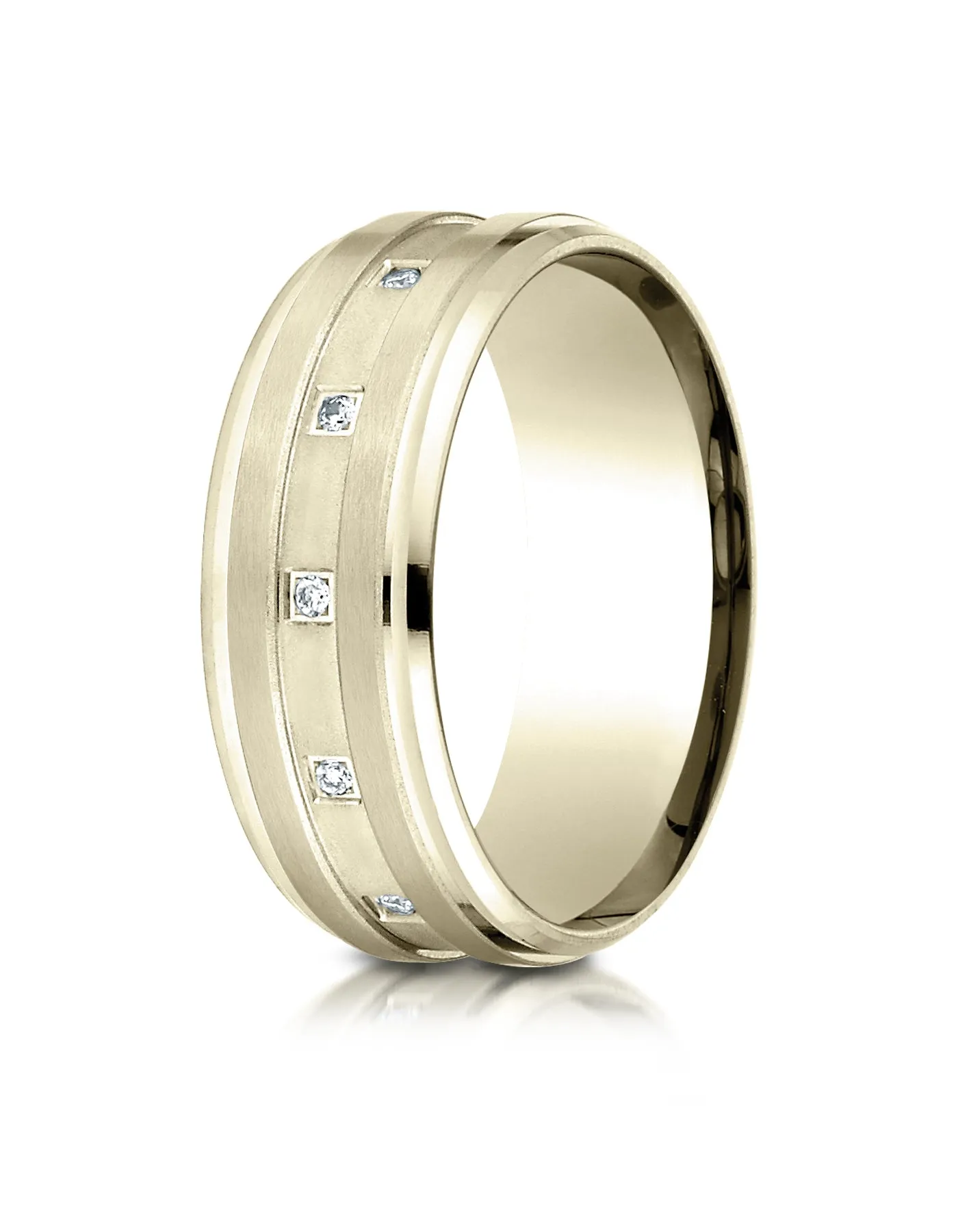 Benchmark 14K Yellow Gold 8mm Comfort-Fit Pave-set 12-Stone Diamond Wedding Band Ring (0.12 ct.)
