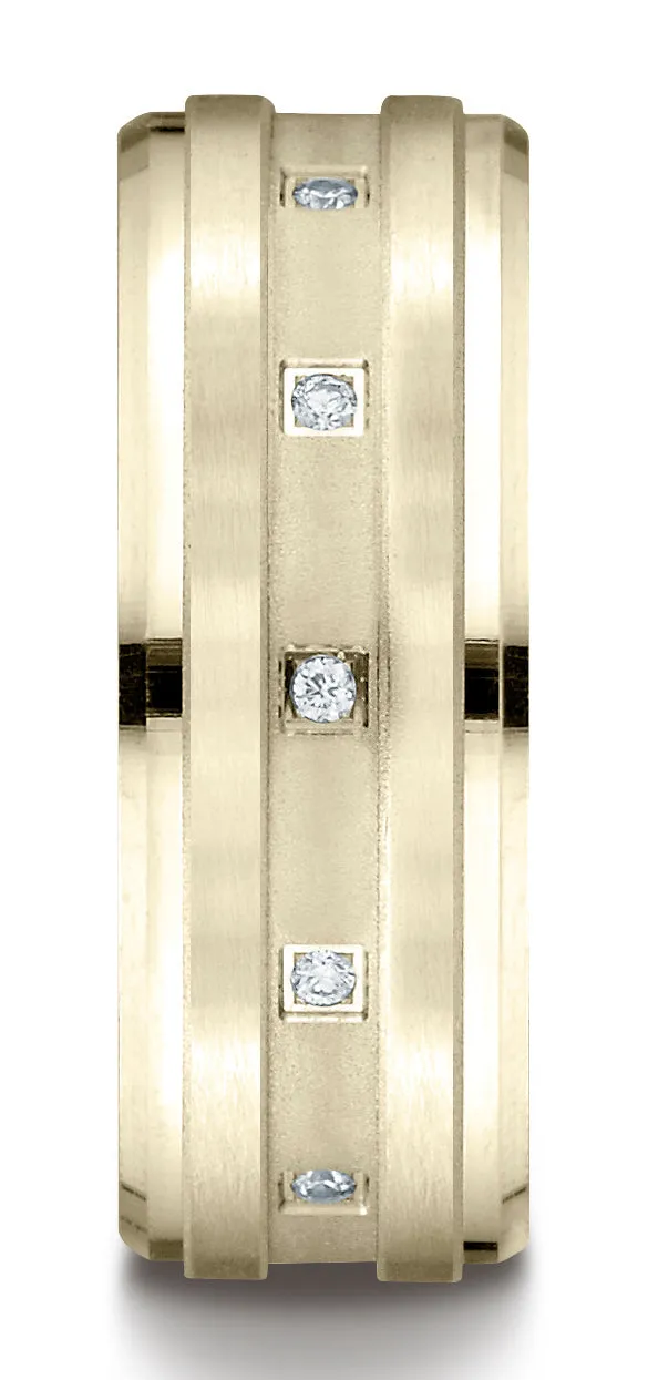 Benchmark 14K Yellow Gold 8mm Comfort-Fit Pave-set 12-Stone Diamond Wedding Band Ring (0.12 ct.)