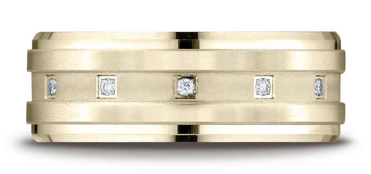 Benchmark 14K Yellow Gold 8mm Comfort-Fit Pave-set 12-Stone Diamond Wedding Band Ring (0.12 ct.)