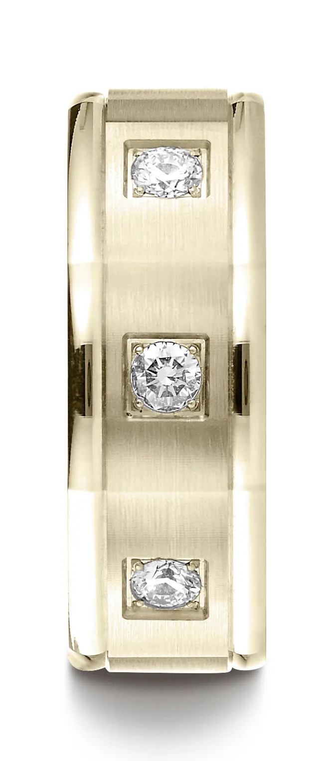 Benchmark 14K Yellow Gold 8mm Comfort-Fit Pave-set 3-Stone Diamond Wedding Band Ring (0.24 ct.)