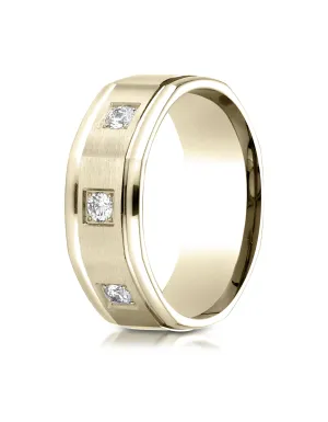 Benchmark 14K Yellow Gold 8mm Comfort-Fit Pave-set 3-Stone Diamond Wedding Band Ring (0.24 ct.)