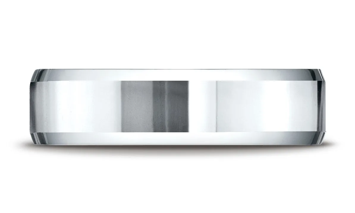 Benchmark 18K White Gold 6mm Comfort-Fit High Polished Carved Design Wedding Band Ring (Sizes 4 - 15 )