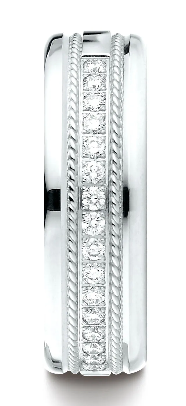 Benchmark 18K White Gold 7.5mm Comfort-Fit Pave-set 16-Stone Diamond Wedding Band Ring (0.32 ct.)