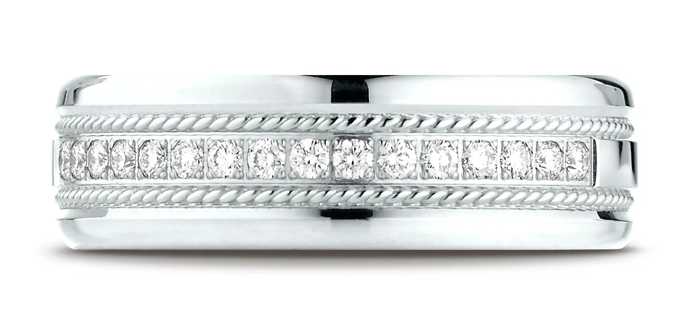 Benchmark 18K White Gold 7.5mm Comfort-Fit Pave-set 16-Stone Diamond Wedding Band Ring (0.32 ct.)