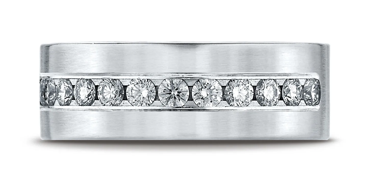 Benchmark 18K White Gold 8mm Comfort-Fit Channel Set 12-Stone Diamond Wedding Band Ring (0.72 ct.)