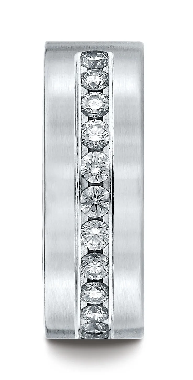 Benchmark 18K White Gold 8mm Comfort-Fit Channel Set 12-Stone Diamond Wedding Band Ring (0.72 ct.)