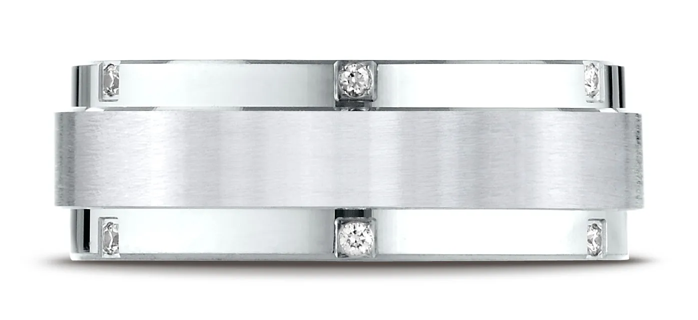 Benchmark 18K White Gold 8mm Comfort-Fit Pave-set 12-Stone Diamond Wedding Band Ring (0.12 ct.)