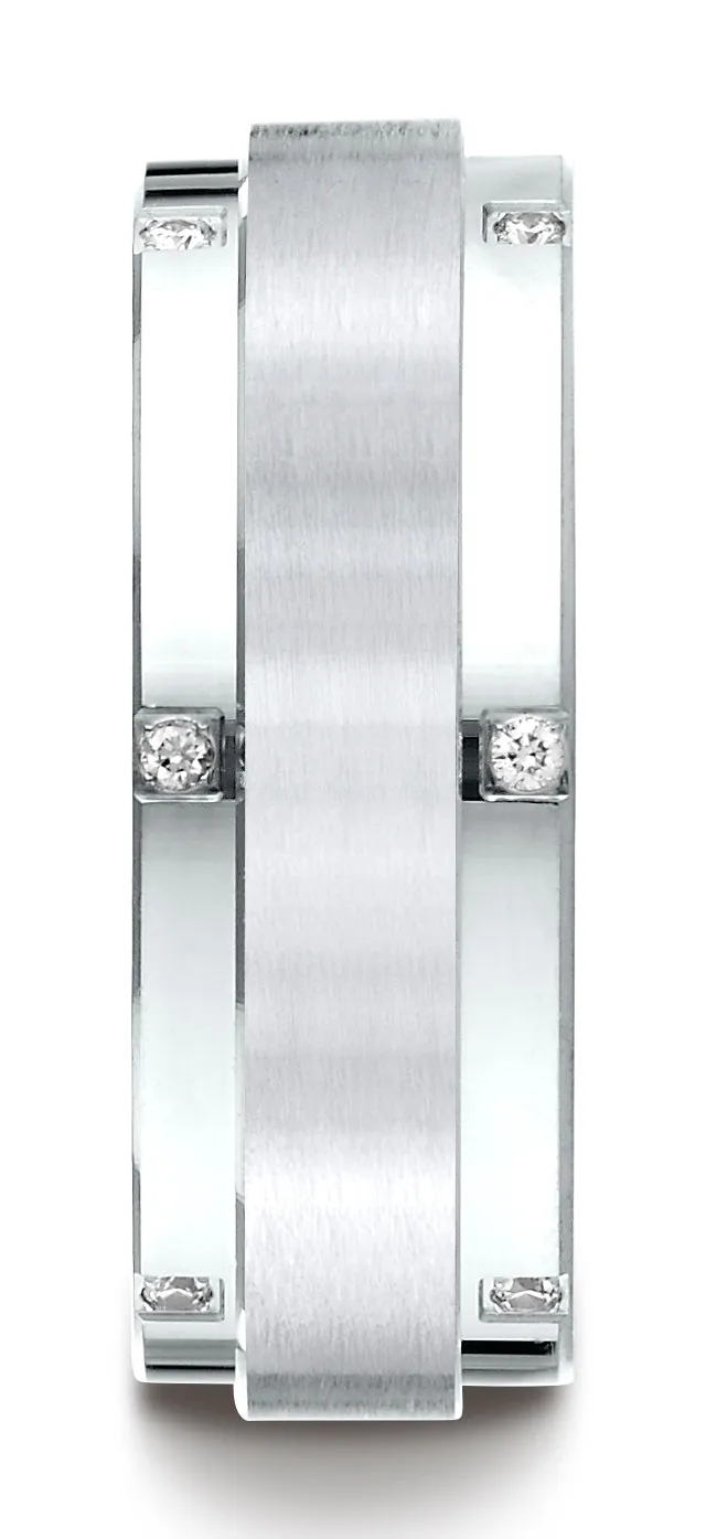 Benchmark 18K White Gold 8mm Comfort-Fit Pave-set 12-Stone Diamond Wedding Band Ring (0.12 ct.)