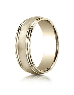 Benchmark 18K Yellow Gold 7.5mm Comfort-Fit Satin-Finished Double Round Edge Carved Design Wedding Band