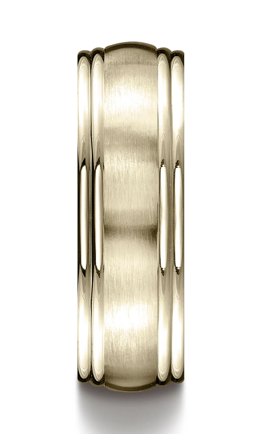 Benchmark 18K Yellow Gold 7.5mm Comfort-Fit Satin-Finished Double Round Edge Carved Design Wedding Band