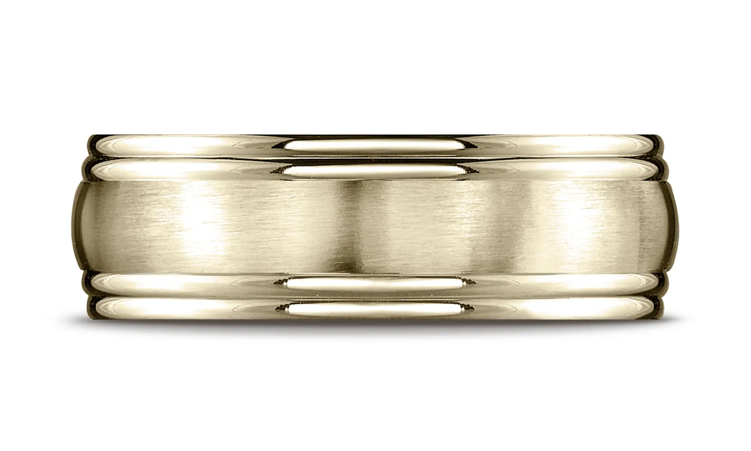 Benchmark 18K Yellow Gold 7.5mm Comfort-Fit Satin-Finished Double Round Edge Carved Design Wedding Band