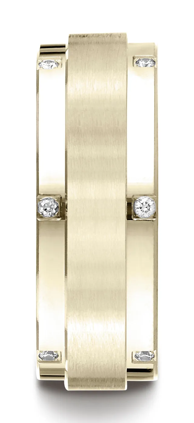 Benchmark 18K Yellow Gold 8mm Comfort-Fit Pave-set 12-Stone Diamond Wedding Band Ring (0.12 ct.)
