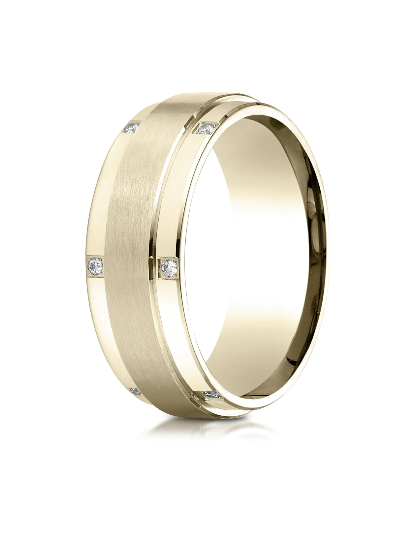 Benchmark 18K Yellow Gold 8mm Comfort-Fit Pave-set 12-Stone Diamond Wedding Band Ring (0.12 ct.)