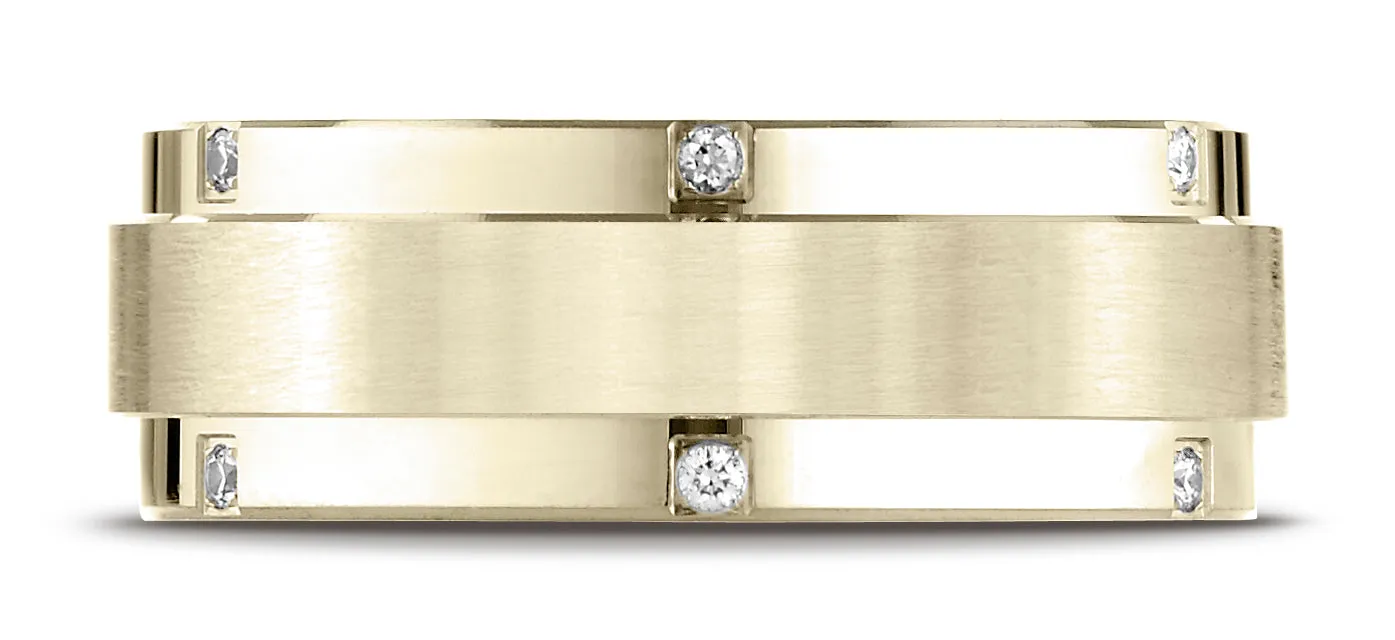 Benchmark 18K Yellow Gold 8mm Comfort-Fit Pave-set 12-Stone Diamond Wedding Band Ring (0.12 ct.)