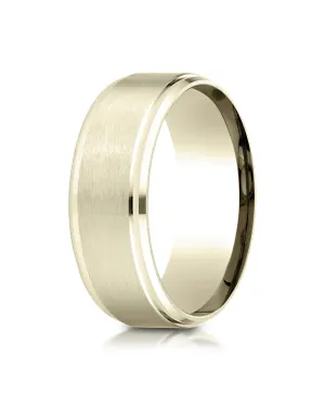 Benchmark 18K Yellow Gold 8mm Comfort-Fit Satin-Finished Drop Beveled Edge Carved Design Wedding Band
