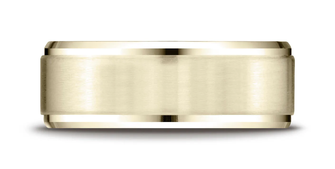 Benchmark 18K Yellow Gold 8mm Comfort-Fit Satin-Finished Drop Beveled Edge Carved Design Wedding Band