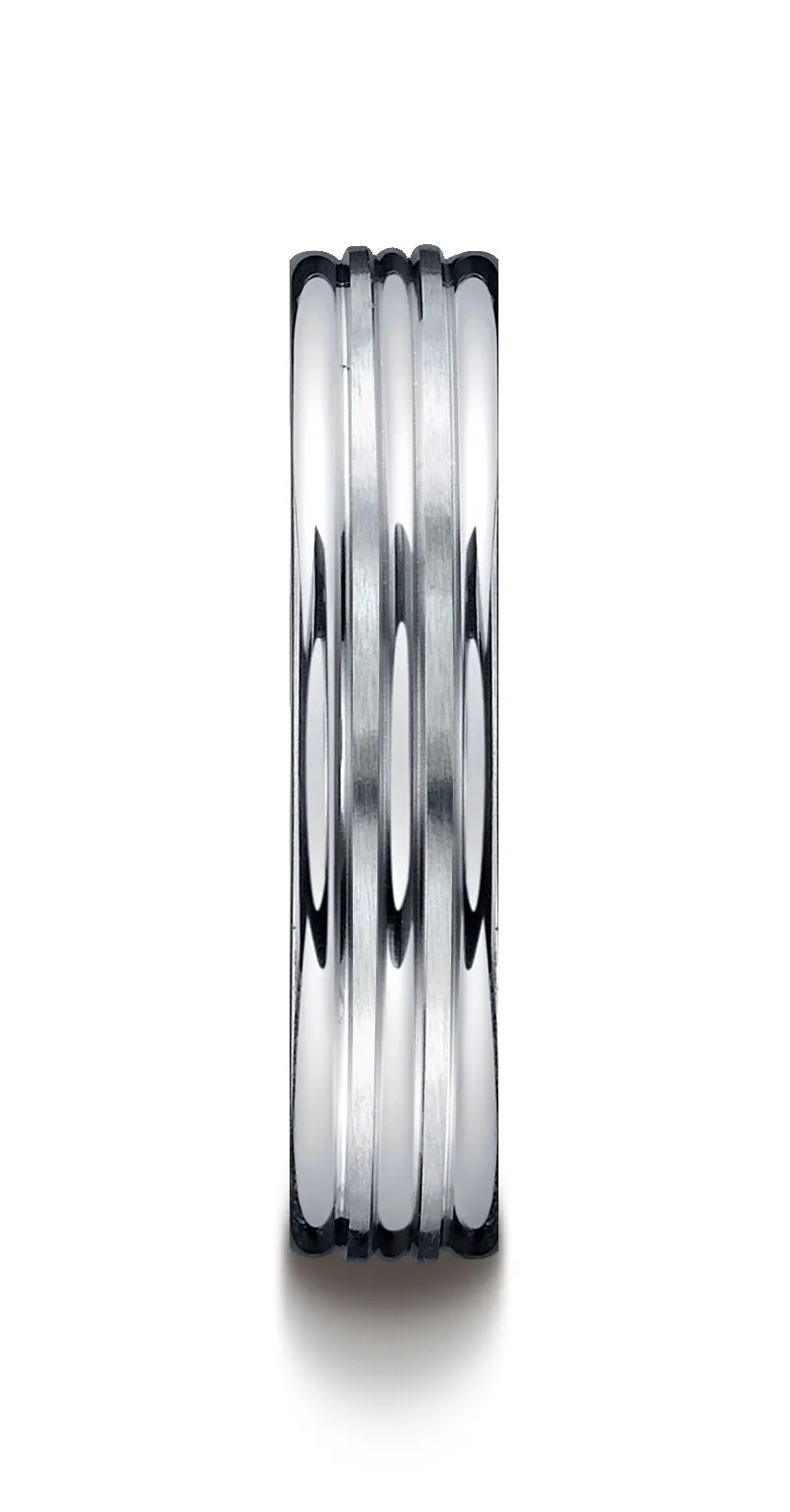 Benchmark Argentium Silver 5mm Comfort-Fit Satin-Finished Double Groove Center Design Band, (Size 6-15)