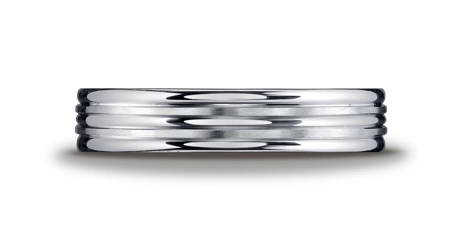 Benchmark Argentium Silver 5mm Comfort-Fit Satin-Finished Double Groove Center Design Band, (Size 6-15)