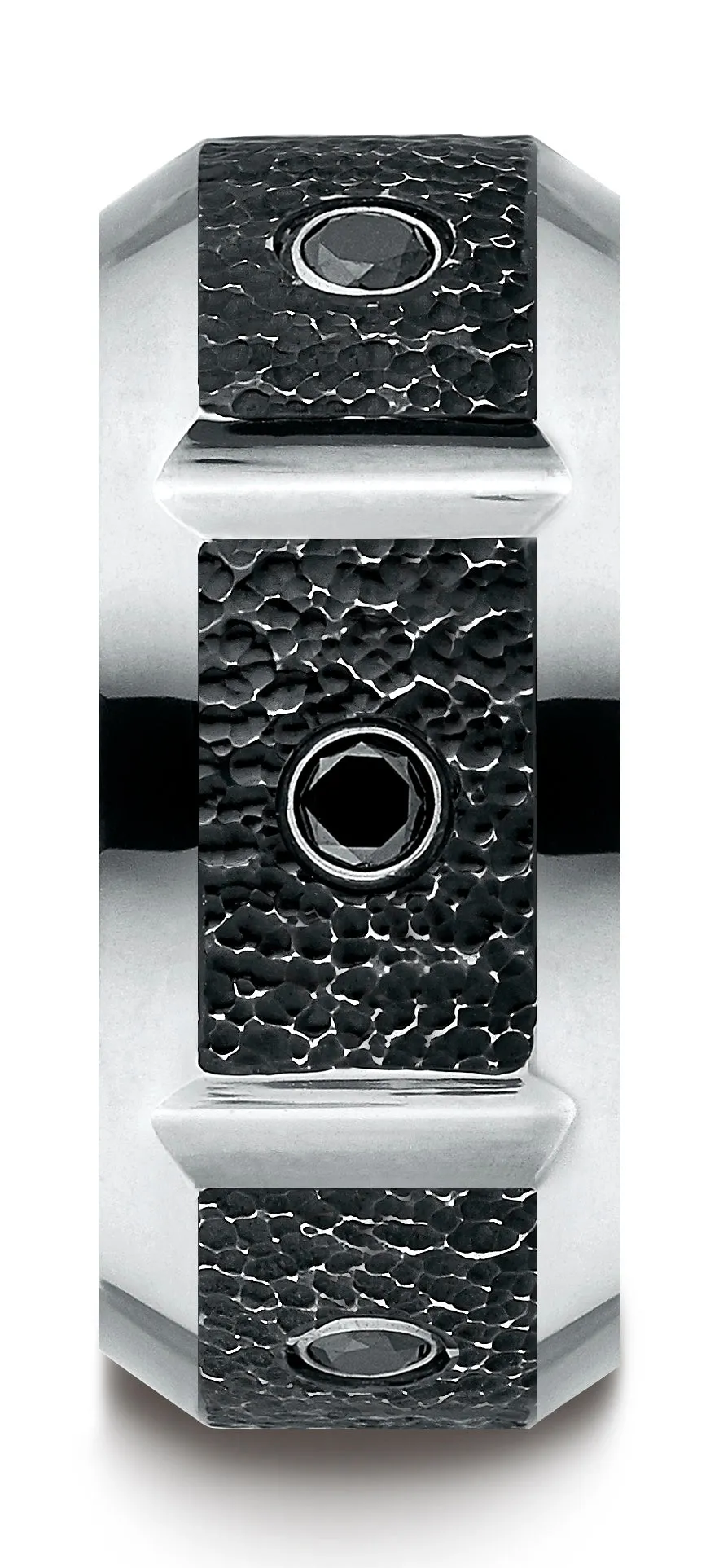 Benchmark Cobaltchrome 10mm Comfort-Fit Blackened Micro Hammer Diamond Wedding Band Ring (0.20 cttw)