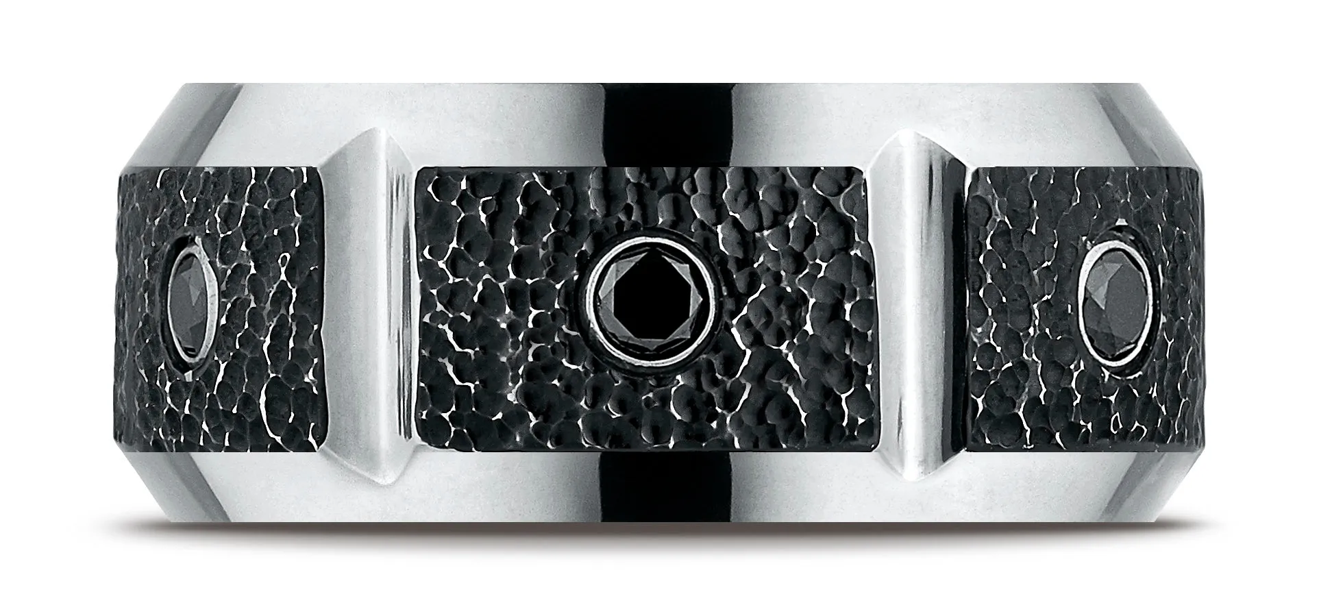Benchmark Cobaltchrome 10mm Comfort-Fit Blackened Micro Hammer Diamond Wedding Band Ring (0.20 cttw)