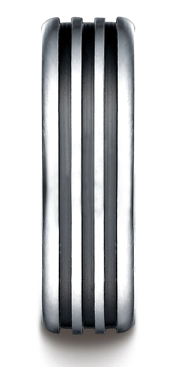 Benchmark Cobaltchrome 7.5mm Comfort-Fit 3 Black Channel Design Wedding Band Ring, (Sizes 6 - 14)