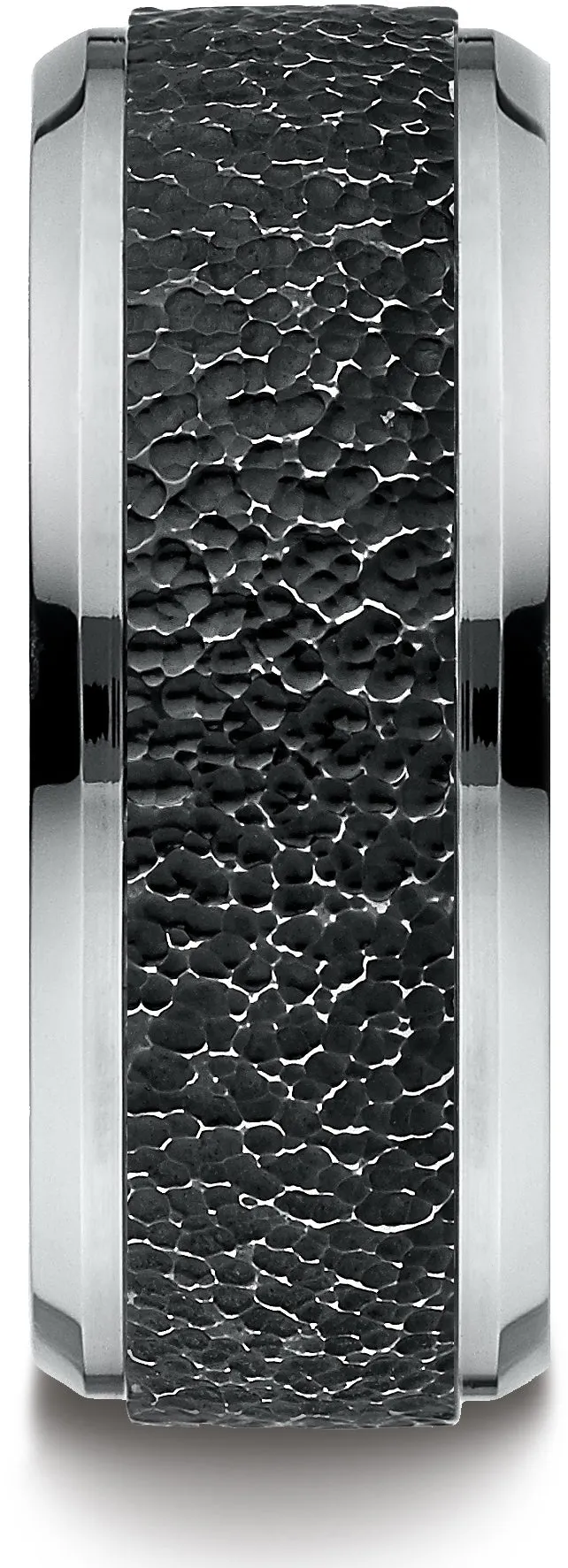 Benchmark Cobaltchrome 9mm Comfort-Fit Black Micro-Hammered Wedding Band Ring, (Sizes 6 - 14)