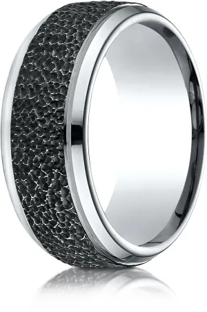 Benchmark Cobaltchrome 9mm Comfort-Fit Black Micro-Hammered Wedding Band Ring, (Sizes 6 - 14)