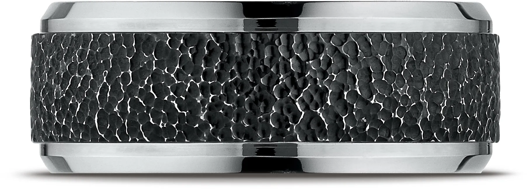Benchmark Cobaltchrome 9mm Comfort-Fit Black Micro-Hammered Wedding Band Ring, (Sizes 6 - 14)
