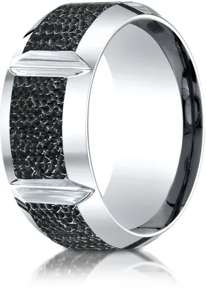 Benchmark Cobaltchrome 9mm Comfort-Fit Blackened Rustic Wedding Band Ring, (Sizes 6 - 14)