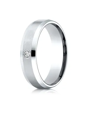 Benchmark Palladium 6mm Comfort-Fit Beveled Burnish Set 1-Stone Diamond Wedding Band Ring (0.08 ct.)