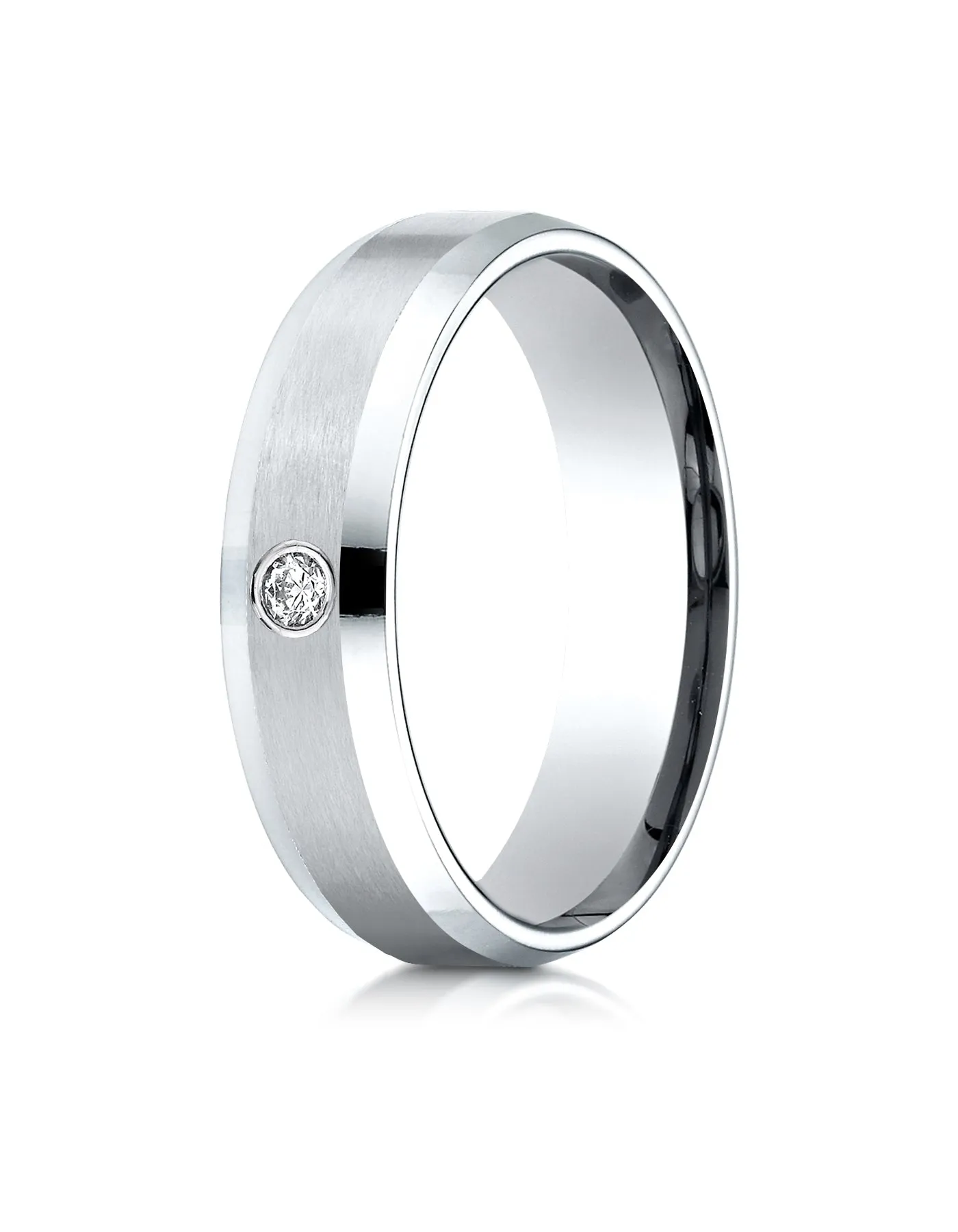 Benchmark Palladium 6mm Comfort-Fit Beveled Burnish Set 1-Stone Diamond Wedding Band Ring (0.08 ct.)
