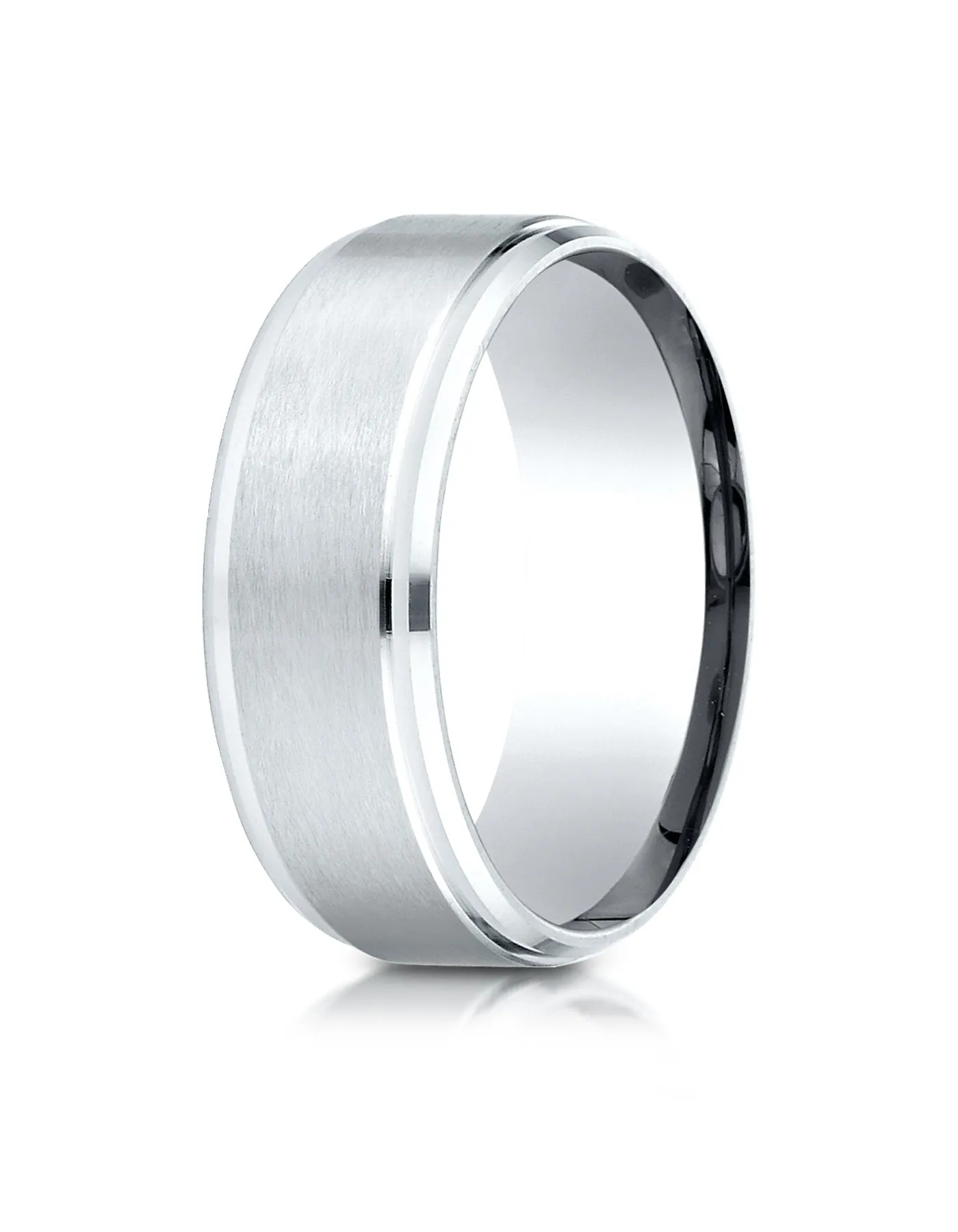 Benchmark Palladium 8mm Comfort-Fit Satin-Finished Drop Beveled Edge Carved Design Wedding Band Ring